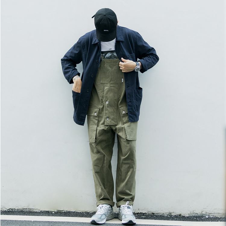 美式休閒連體背帶褲男工裝長褲潮牌工人工作服寬鬆吊帶褲【12-17-8PM-3320-26】ibella 艾貝拉