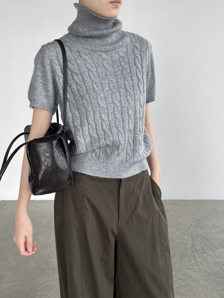韓系堆堆領麻花短袖針織上衣女【82-24-8YL260-1-26】ibella 艾貝拉