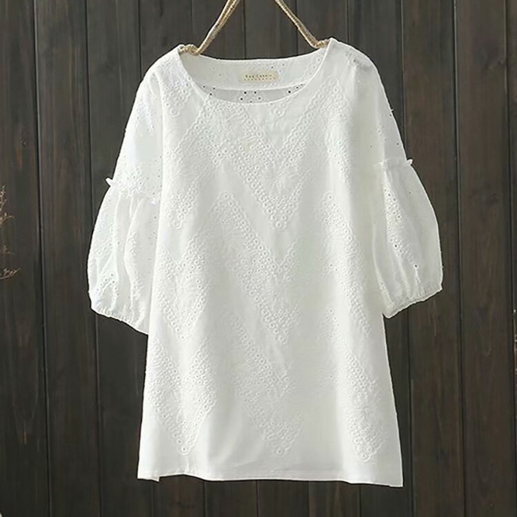 刺繡五分燈籠袖襯衫上衣