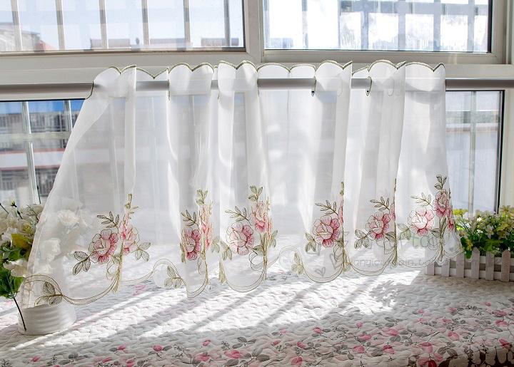 嫣然刺繡半簾咖啡簾 唯美成品小短簾隔斷簾 廚房窗簾紗門簾櫥柜簾 1