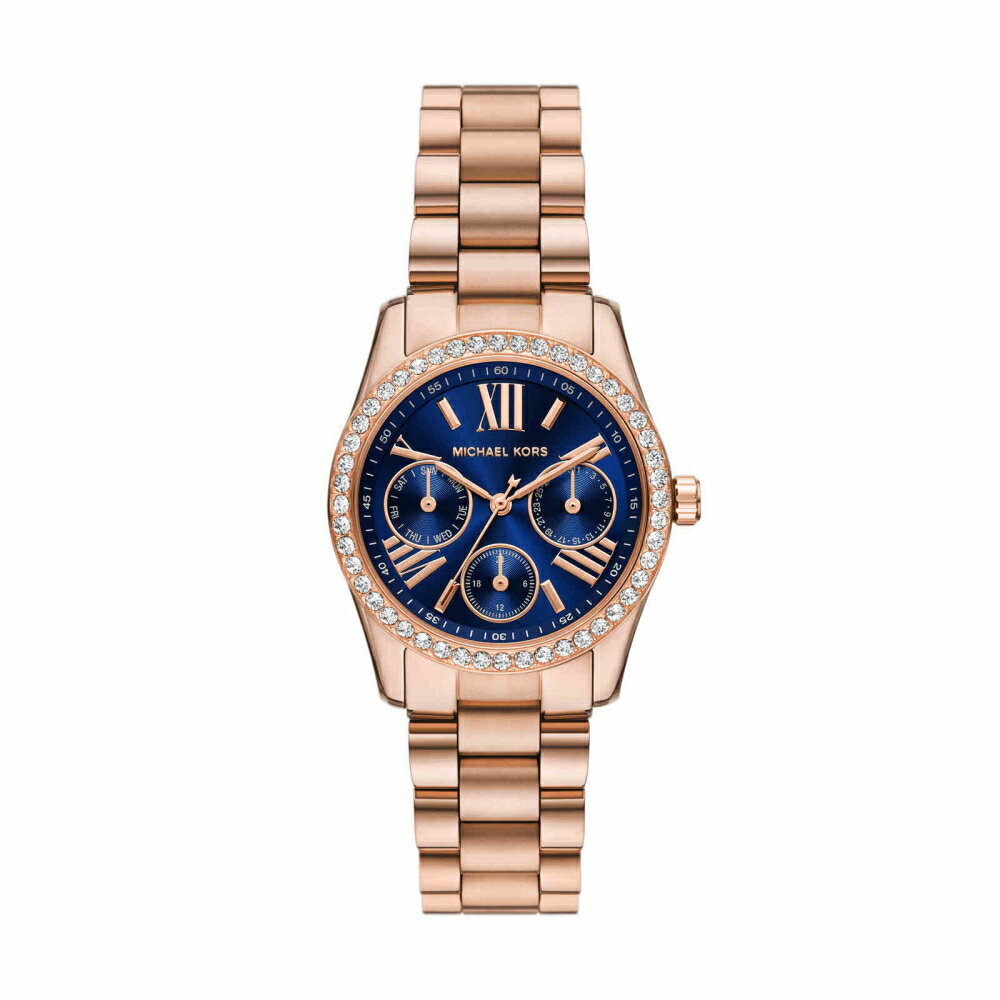 MICHAEL KORS Lexington Lux 晶鑽三眼藍面女錶 33mm MK4926 附提袋【全館滿額折價★APP下單點數4倍送】線上購買享_實體門市同步服務