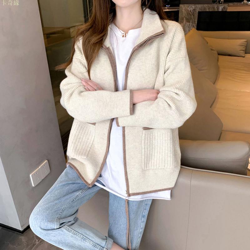薄外套 初蘊慵懶風針織外套女秋冬季年新款爆款時尚洋氣拉鏈寬松毛衣開衫