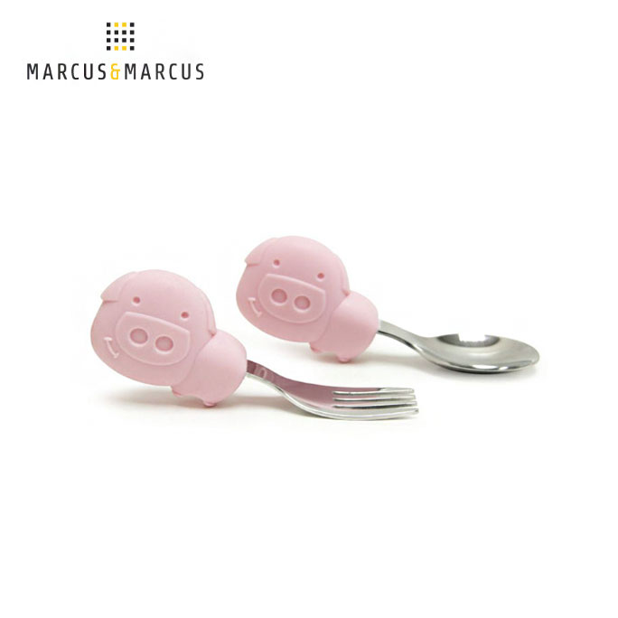 【加拿大 Marcus & Marcus】動物樂園寶寶手握訓練叉匙 - 粉紅豬 (粉)