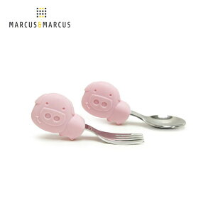 【加拿大 Marcus & Marcus】動物樂園寶寶手握訓練叉匙 - 粉紅豬 (粉)