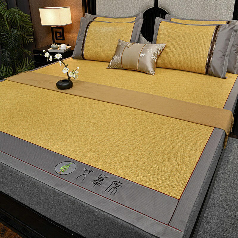 藤席涼蓆三件式家用冰絲席子冬夏兩用草蓆夏季天然純艾草蓆子 超涼爽冰絲涼蓆 冰絲 7