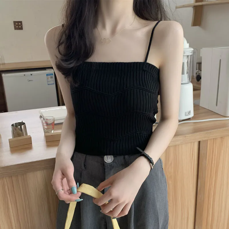 女士背心 小可愛 美背背心 女外穿修身打底吊帶 內搭針織背心 法式甜辣短款背心 無袖小吊帶上衣 女生背心【不二雜貨】