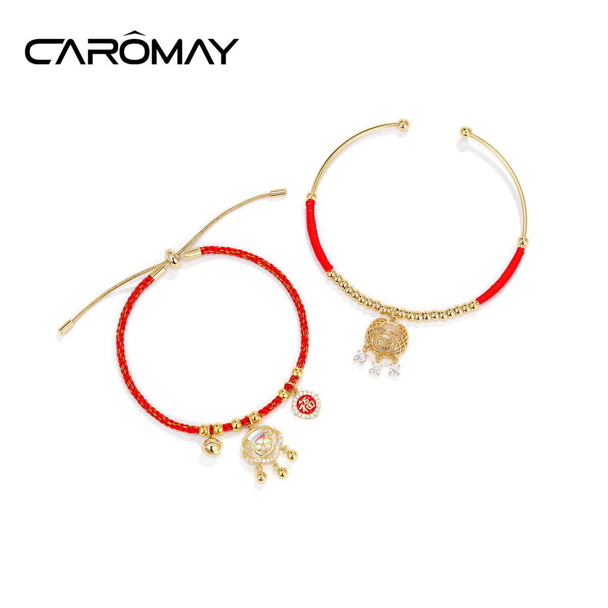 CAROMAY平安鎖紅繩手鏈女小眾氣質編織紅色手繩本命年中國風手飾