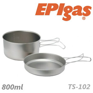 EPIgas 鈦合金個人鍋800ml/輕量鈦鍋/戶外套鍋/鋁塗層/淺型套鍋/1鍋1蓋 TS-102