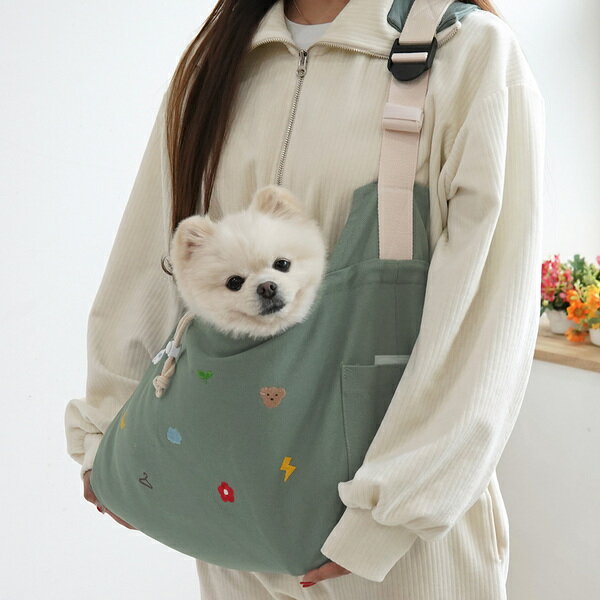 韓國【ParisDog】基本款刺繡斜挎包 (寵物背包 寵物外出包)