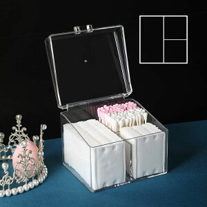 多功能化妝品收納盒防塵透明化妝棉儲物盒桌面美妝蛋卸妝棉簽盒子