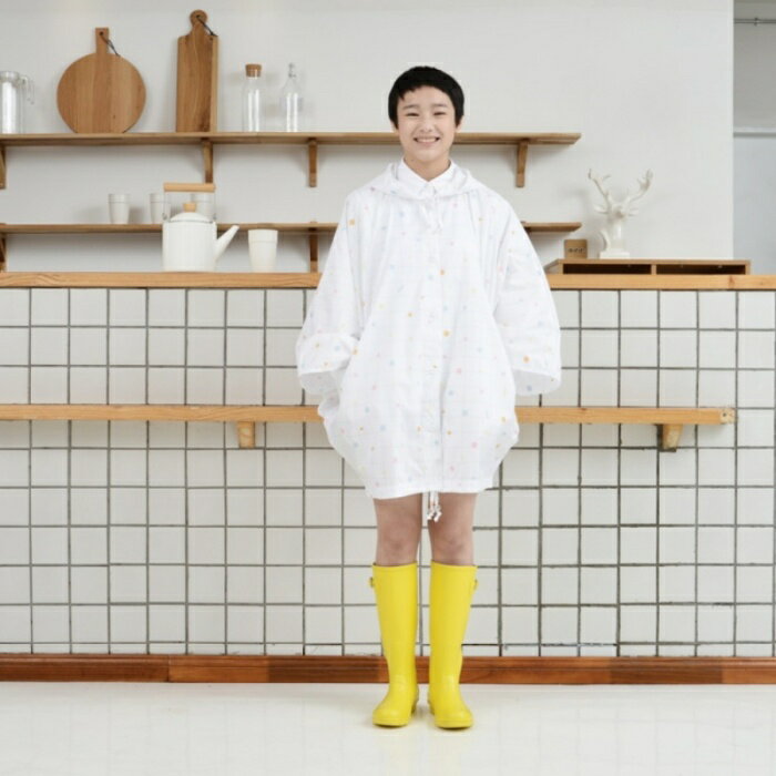 tiohoh 格子幾何系列蝙蝠衫風雨衣(白色)-8603
