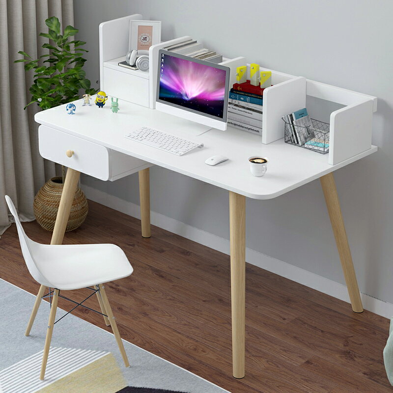 電腦桌臺式家用現代簡約辦公小書桌實木腿學生學習寫字桌子多功能