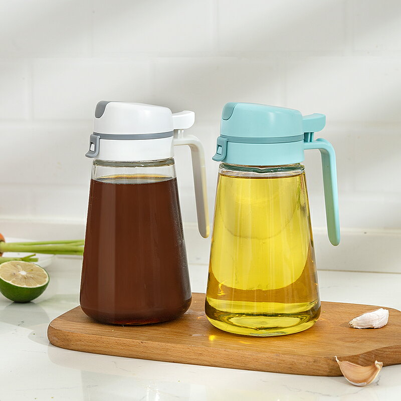 日式自動開合油壺 家用廚房透明創意裝醬醋瓶玻璃防漏油壺罐子