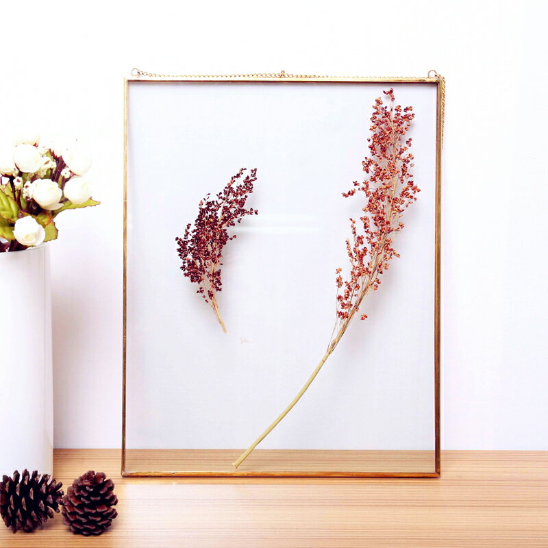 北歐復古透明玻璃相框金屬植物標本夾畫框簡約裝飾照片墻創意擺臺