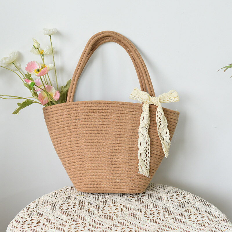 時尚復古棉繩編織草編包大容量高級感托特女包亞馬遜ebay歐美風新