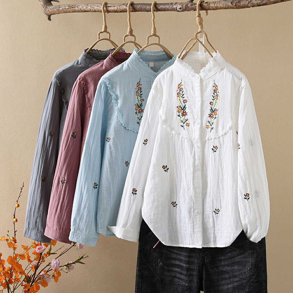 ＊ORead＊立領雙層紗木耳花邊刺繡襯衫(4色M~L)【限定加碼✿全館滿額再折】