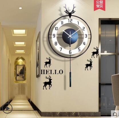 北歐鹿鐘表掛鐘客廳現代簡約創意輕奢網紅時尚家用時鐘掛墻免打孔 交換禮物