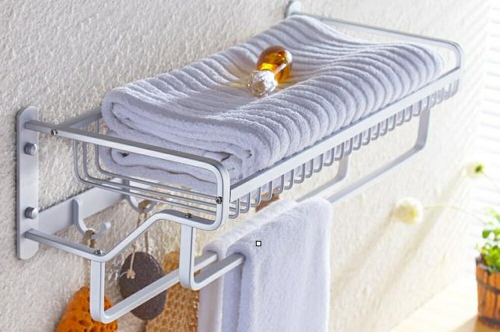 置物架/太空鋁衛生間壁掛浴室浴巾架毛巾架免打孔 網籃雙桿2層掛件 維多原創 免運