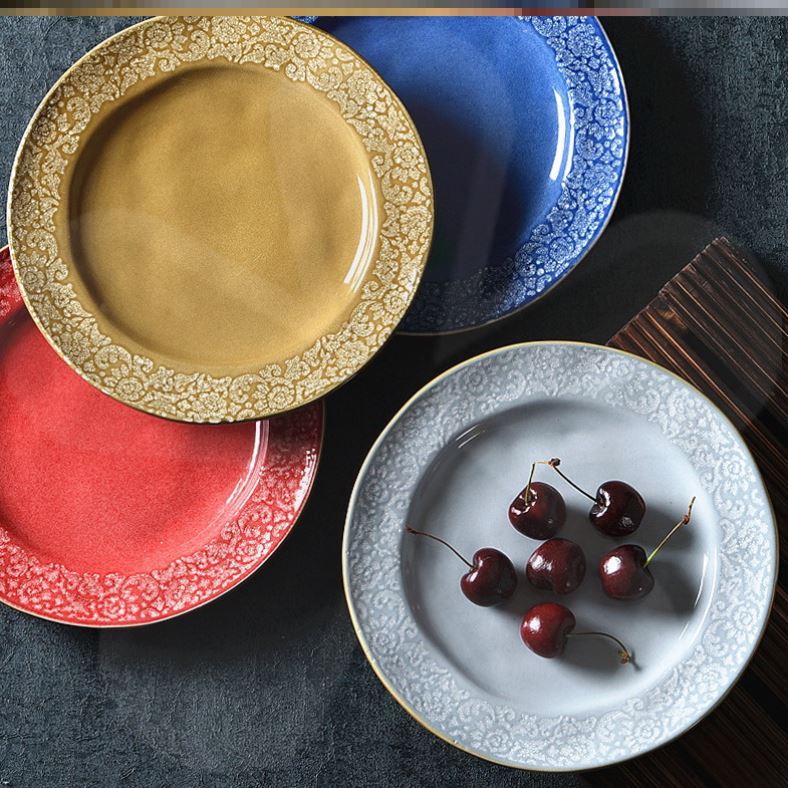 特別好看的盤子創意日式餐具西餐盤手繪圓形陶瓷菜盤家用牛排平盤