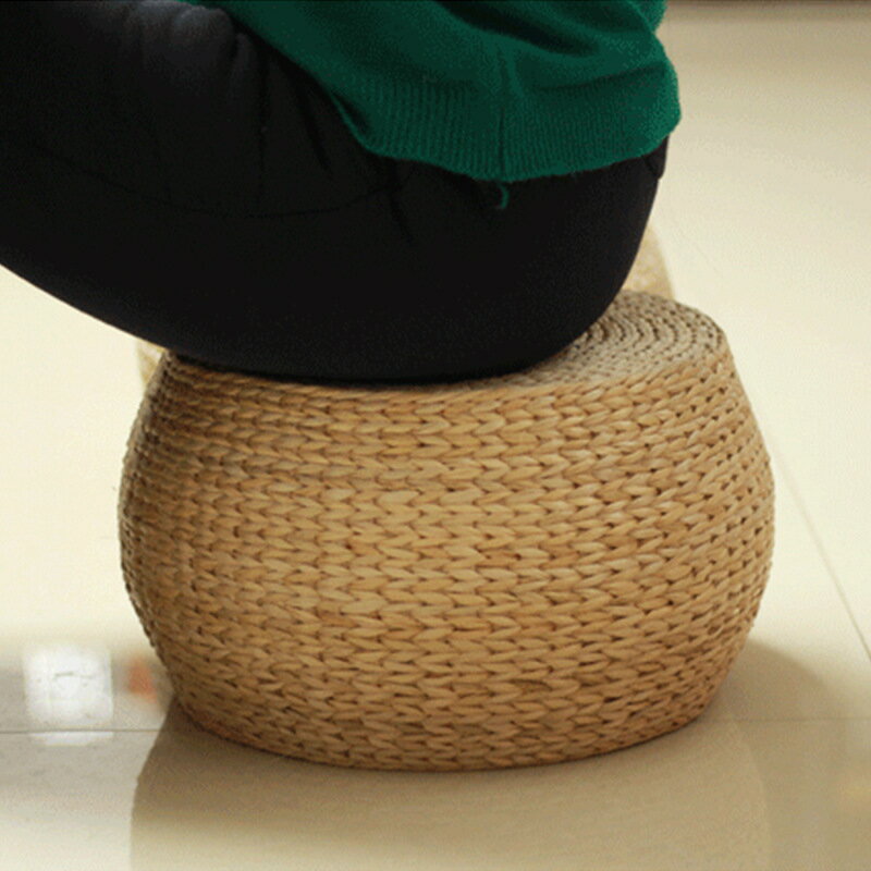 簡約家用草編坐墩換鞋凳 榻榻米圓凳 客廳實木沙發板矮凳