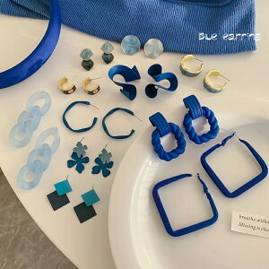 克萊因藍耳環2021年新款潮氣質大氣耳釘女網紅個性小眾設計感耳飾