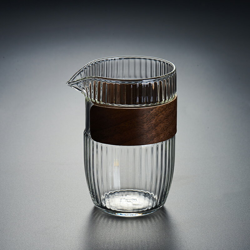 玻璃條紋公道杯茶濾一體防燙公杯功夫茶具日式大號分茶器具大容量