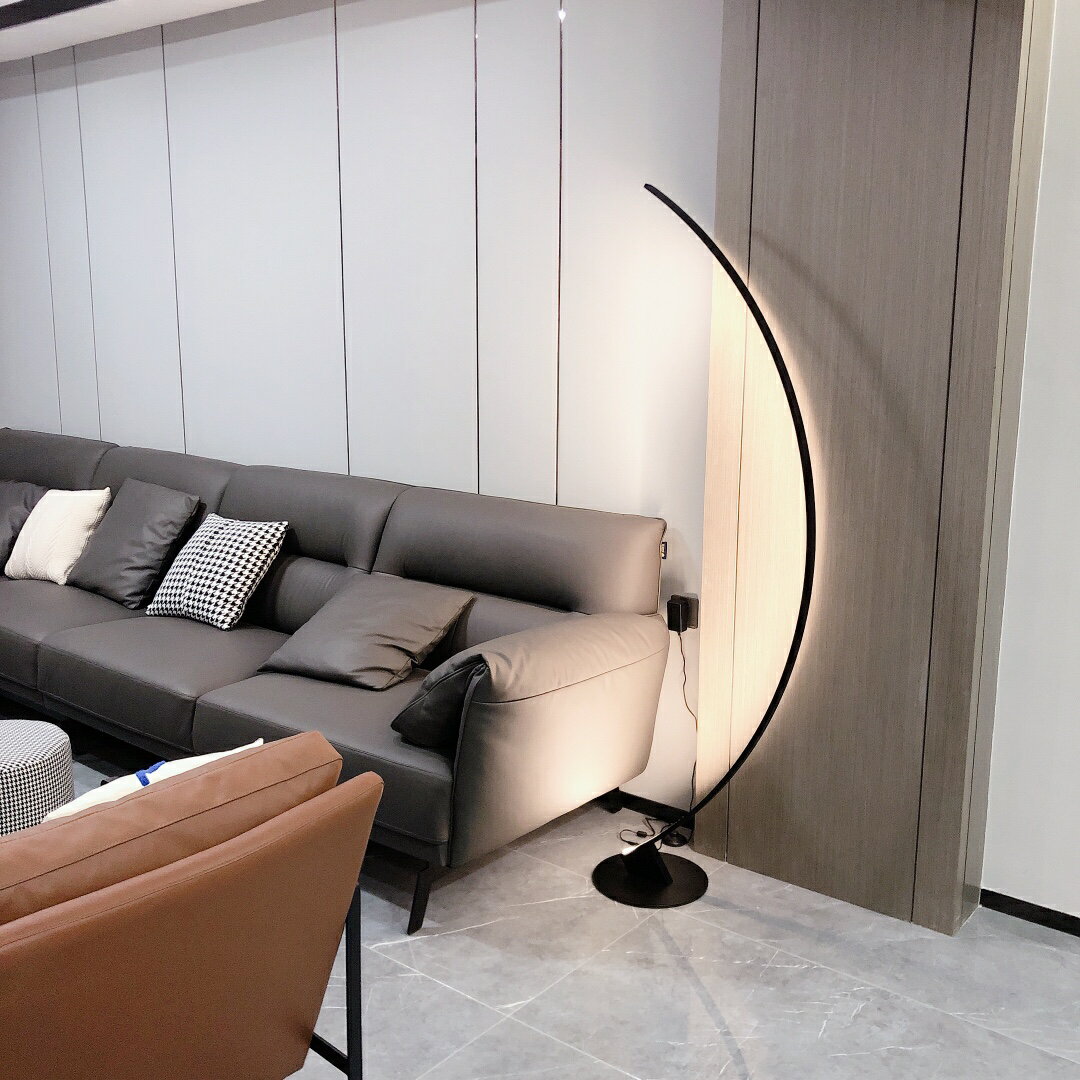 現代極簡約客廳落地燈設計師創意個性臥室床頭沙發旁半圓月牙立燈