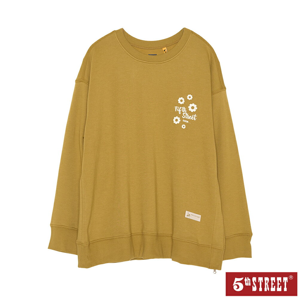 女裝 大學T 長袖 TEE 上衣 小花朵 圖T 咖啡色 (561017) 【5th STREET】【APP下單天天10%回饋】 治裝激推 最高折426
