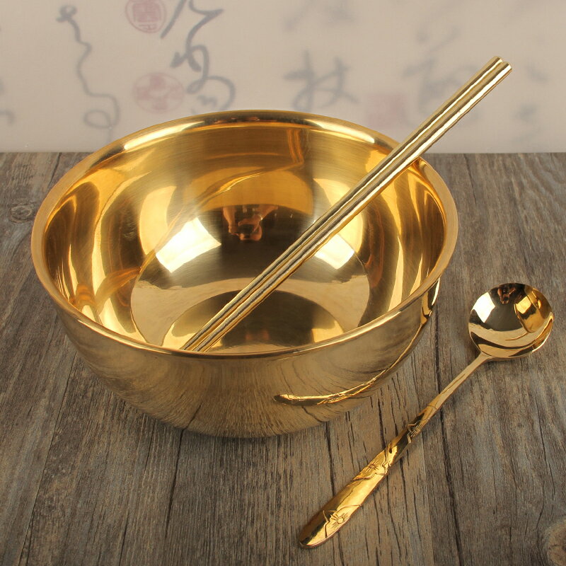 進口6.5英寸銅碗銅筷子銅勺子套裝創意家用個性餐具純銅飯碗湯碗