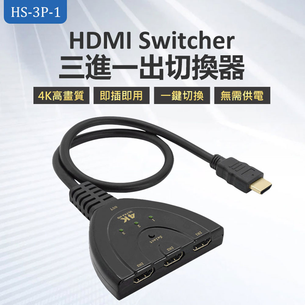 HS-3P-1 HDMI Switcher 三進一出切換器 4K高畫質 即插即用 一鍵切換