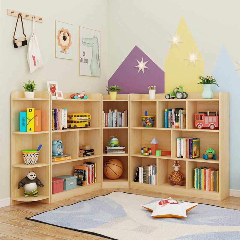 書架 書櫃 書桌 實木兒童書架簡約家用書櫃格子櫃組合幼兒園學生圖書架落地置物架
