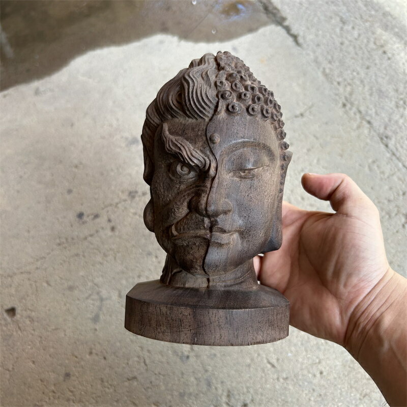 越南沉香木雕佛頭一念之間佛魔實木雕刻居家辦公室禪意擺件工藝品