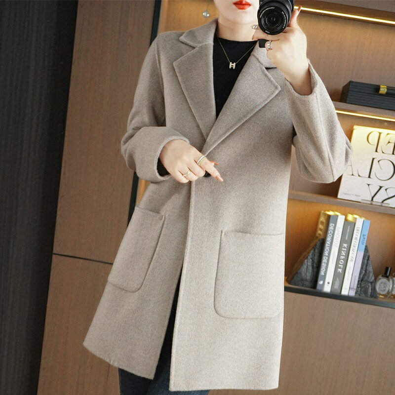 【巴黎精品】羊毛大衣毛呢外套-中長款西裝修身顯瘦女外套6色a1dg62