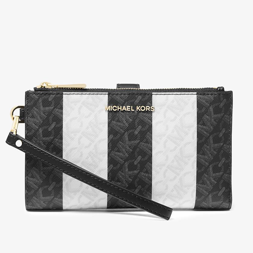 MICHAEL KORS 多功能雙拉鍊長夾 防刮PVC塗層帆布 長夾 手機包 皮夾 手拿包 M77034 MK(現貨)▶指定Outlet商品5折起☆現貨【送禮首選★APP下單點數4倍送】