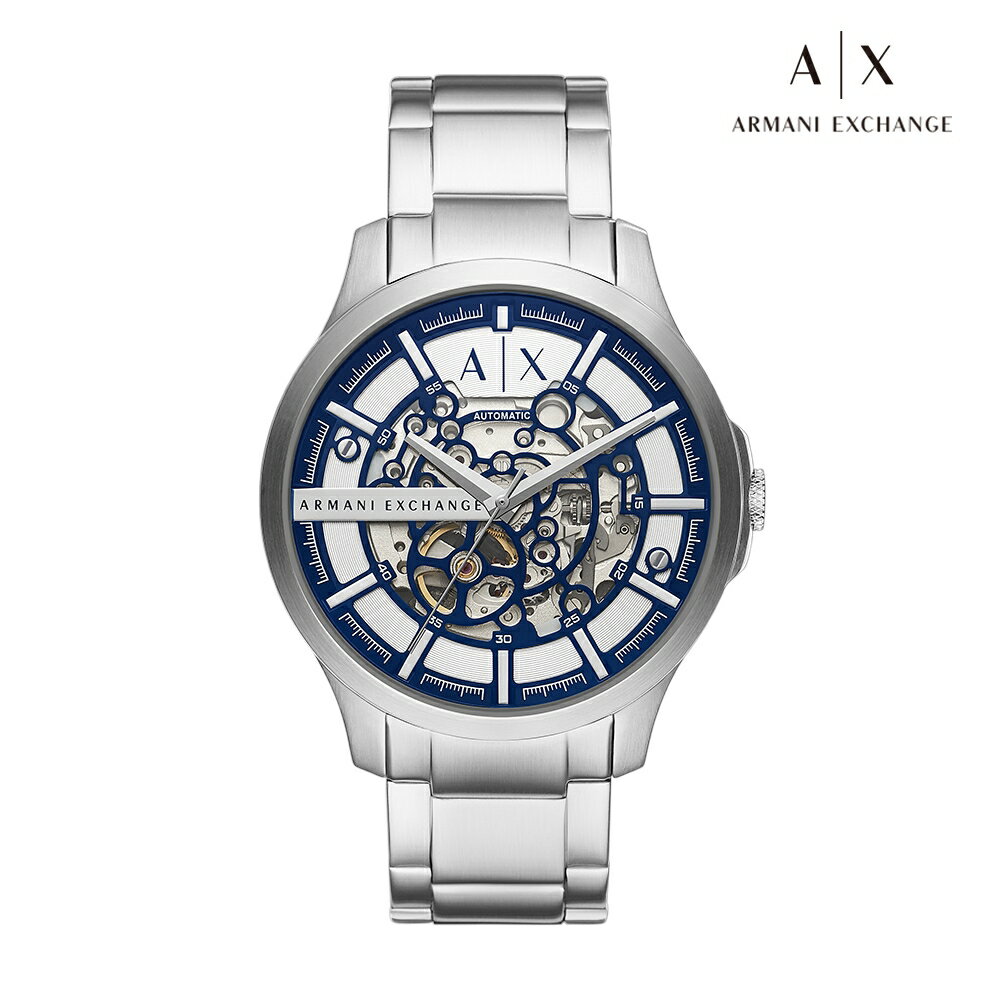 送禮首選★Armani Exchange Hampton 海藍紳士銀鏤空機械手錶 銀色不鏽鋼鍊帶 46MM AX2416  附提袋【全館滿額折價★APP下單跨店最高22%點數回饋】