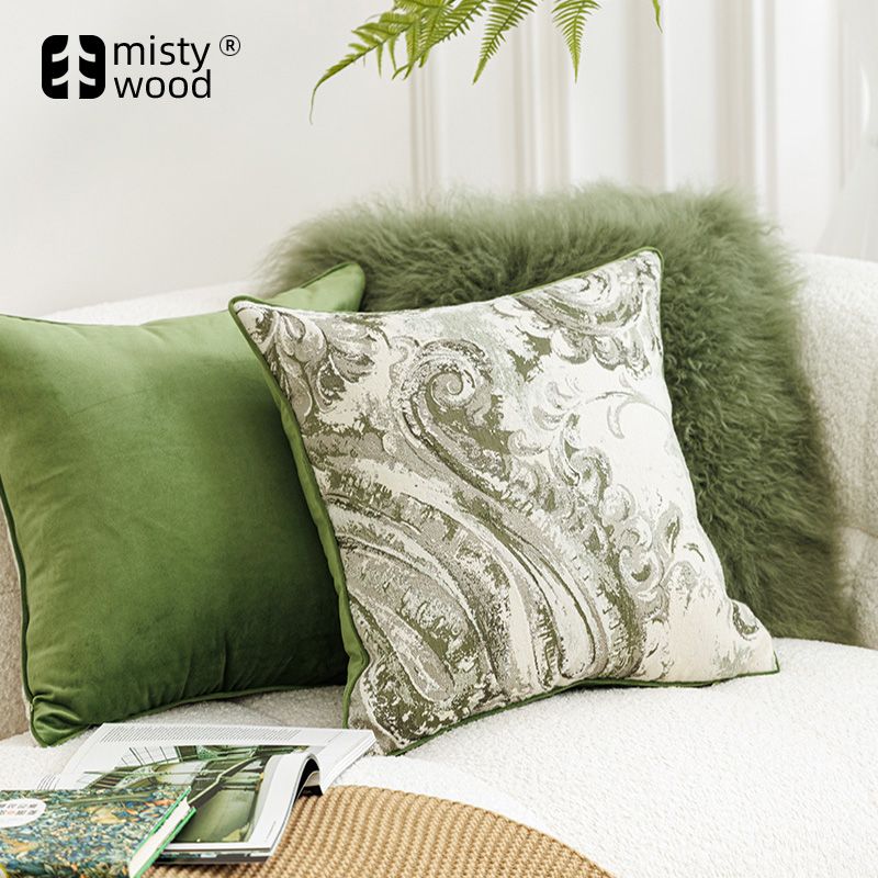 ins風高顏值輕奢沙發抱枕綠色客廳靠枕純色方形腰枕臥室床頭靠背