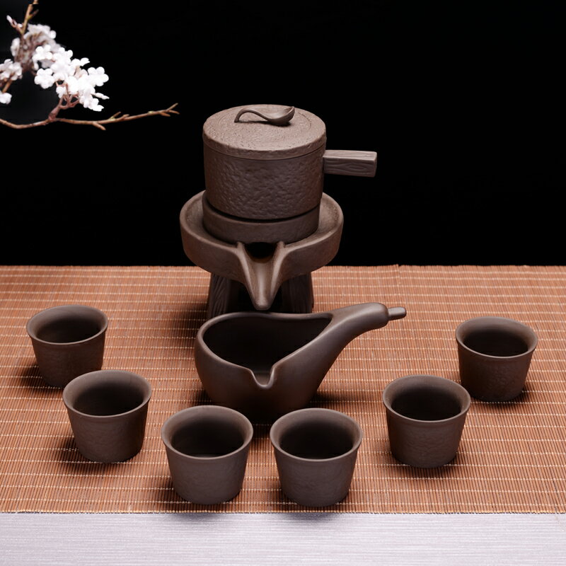 創意全半自動泡茶器沖茶器懶人功夫茶具套裝家用石磨茶壺紫砂粗陶
