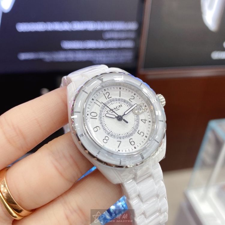 點數9%★COACH手錶,編號CH00076,32mm白圓形陶瓷錶殼,白色簡約, 中三針顯示, 陶瓷款, 鑽圈錶面,白陶瓷錶帶款,找尋好久就是這款!, 立體感十足!【APP下單享9%點數上限5000點】 9