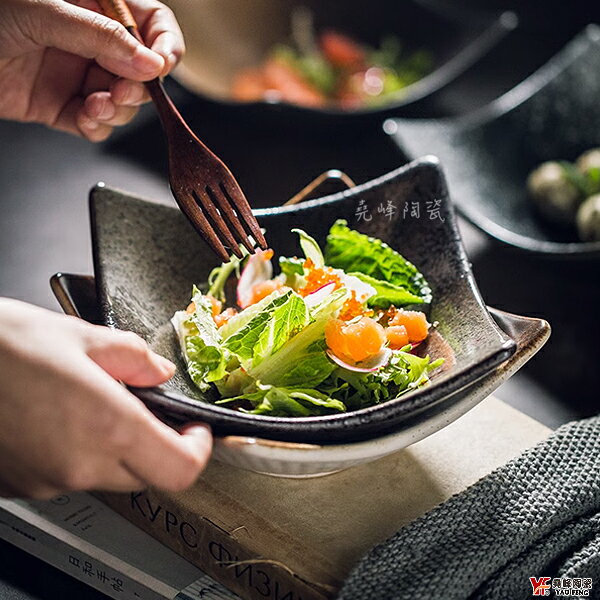 【堯峰陶瓷】日式雲海天目系列8吋 10吋四角東方碗(單入) 水果沙拉碗|小菜碗|套組餐具系列|餐廳營業用|日式餐具系列