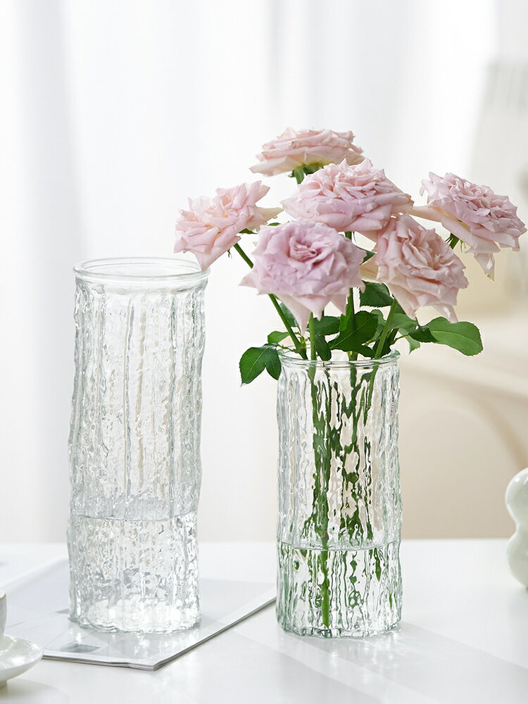 【滿299出貨】水養富貴竹玫瑰百合花瓶擺件大號直筒玻璃透明客廳插花裝飾高級感