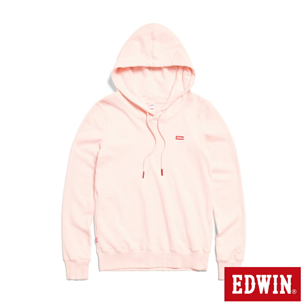 EDWIN 女款 側開口袋厚長袖連帽T恤 (淺粉紅) #下單五折