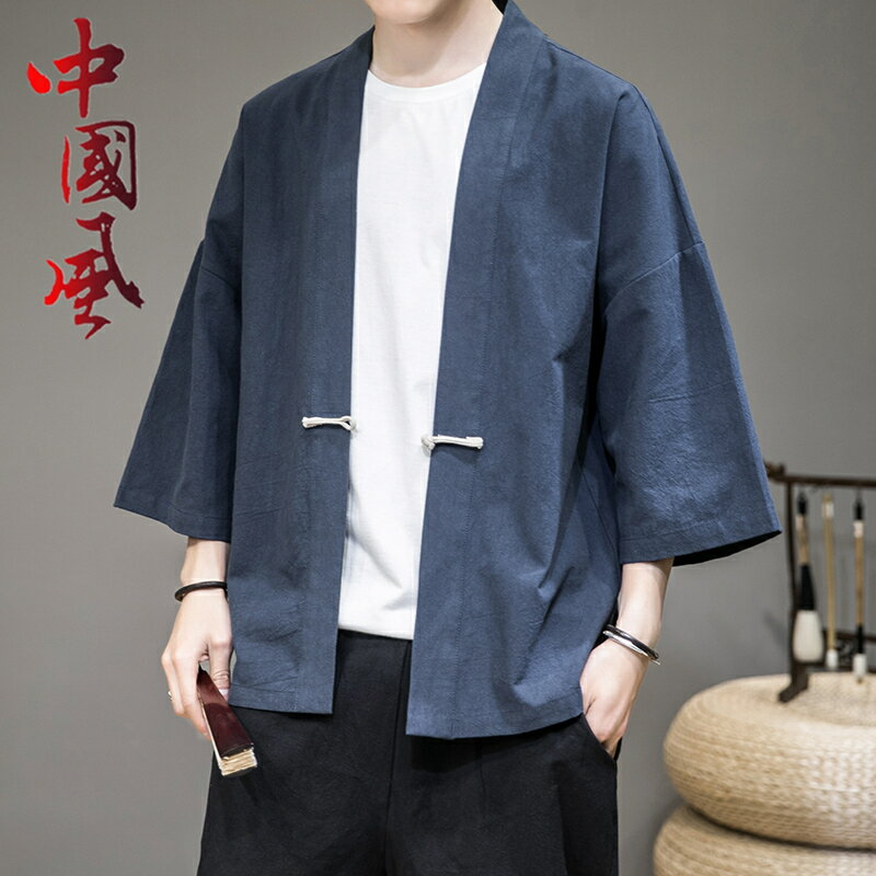 春秋季中國風男士茶服中式改良禪服漢服復古外套道袍男裝居士唐裝