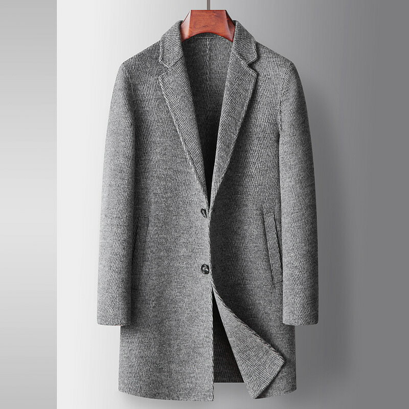 【巴黎精品】毛呢外套中長版大衣-禦寒羊毛商務簡約男外套2色p1ac10