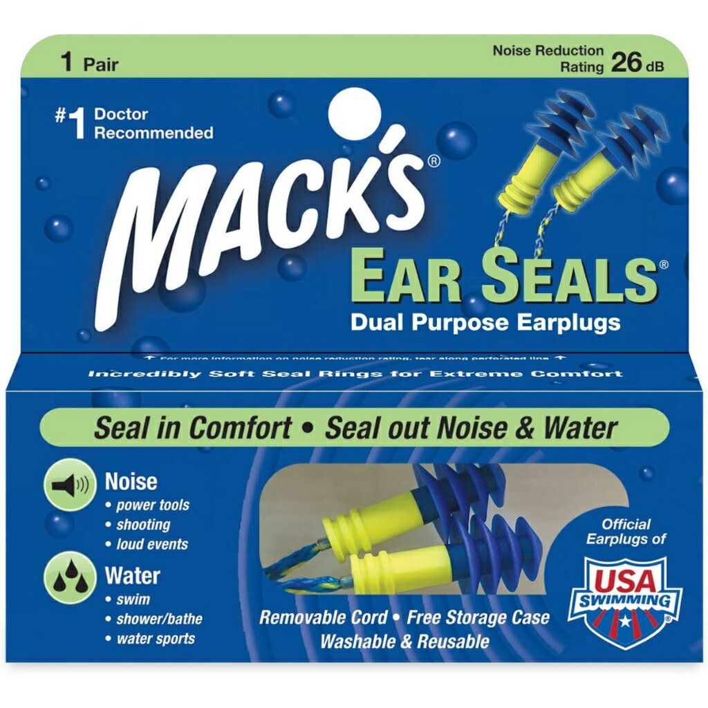 【少量現貨】Mack's Ear Seals 游泳耳塞 1對2入 降噪26dB 有防丟繩 送收納盒 可重複使用 macks