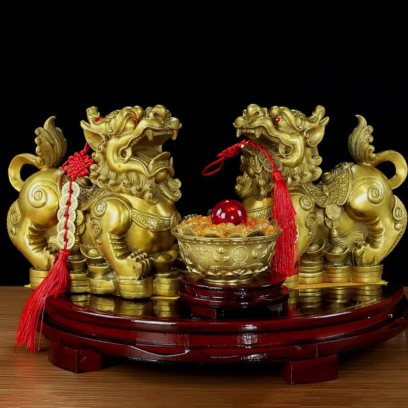 銅貔貅擺件一對貔恘公母一對皮丘客廳家居酒櫃裝飾品辦公室桌擺設