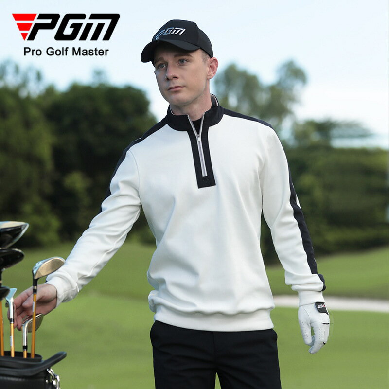 【元素運動】PGM高爾夫男士秋冬季防風保暖拉鏈立領外套加絨內裡服裝長袖T恤