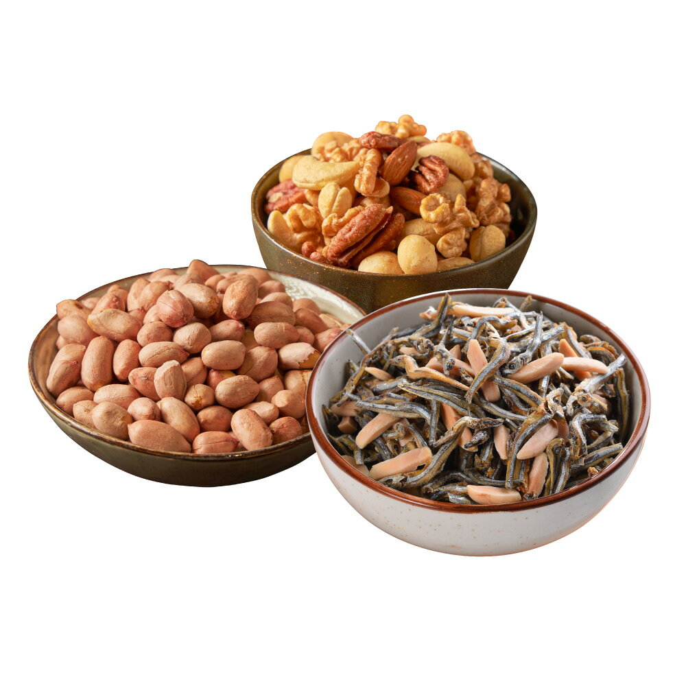 活力綜合堅果280G+剝殼花生300G+杏仁小魚乾120G 各1含運組【每日優果】