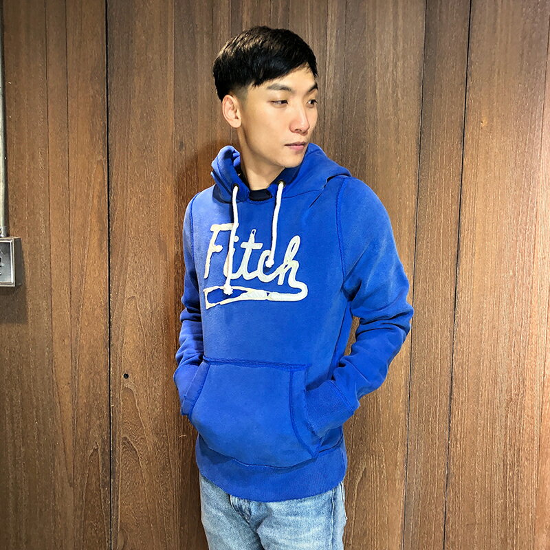 美國百分百【全新真品】Abercrombie & Fitch 帽T AF 連帽長袖T恤 麋鹿 上衣 男 寶藍 B564