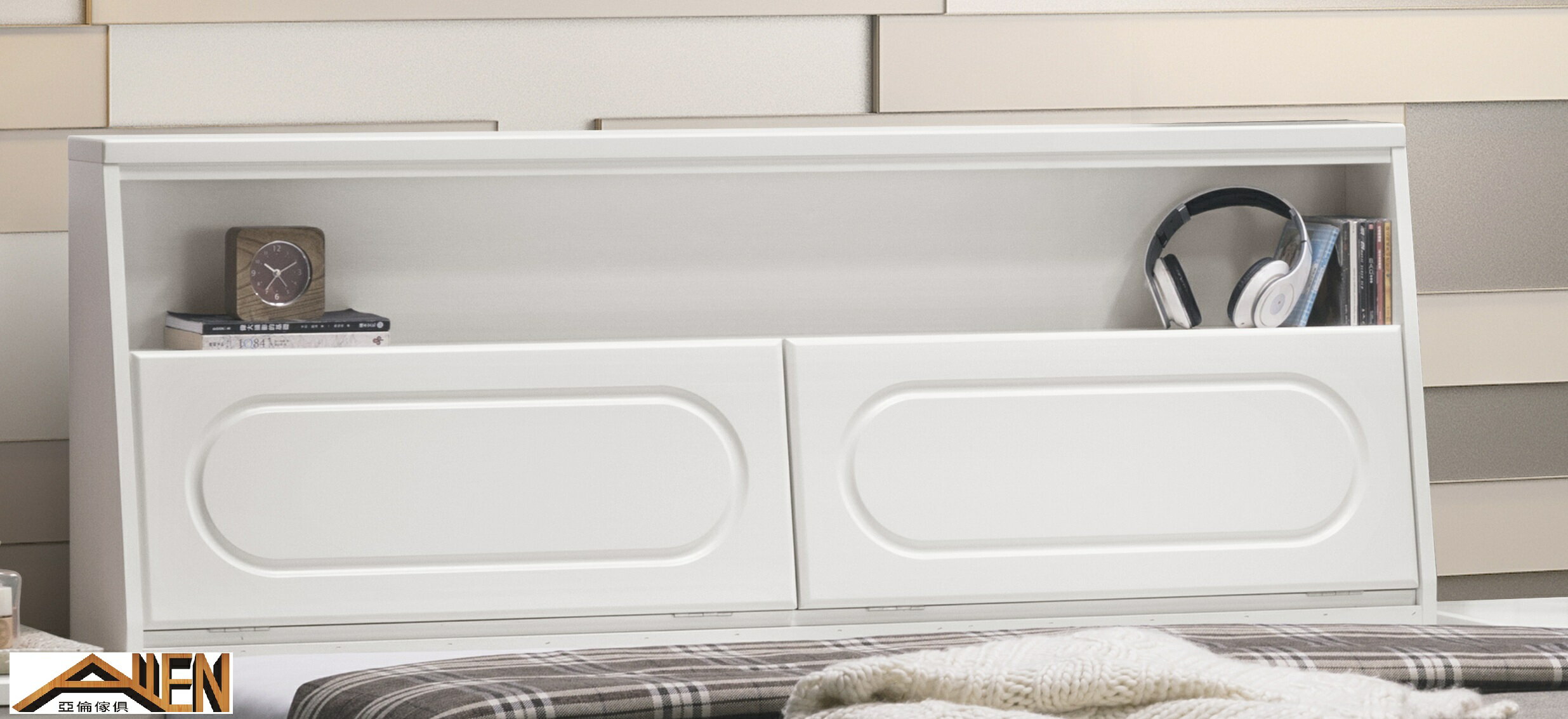 亞倫傢俱*汀薇格烤漆白色5尺床頭箱