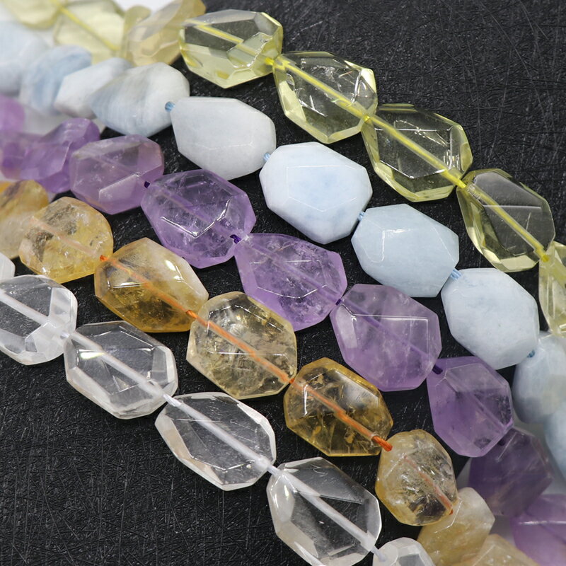 天然紫白黃水晶海藍寶不規則切面散珠子 diy串珠手鏈項鏈飾品材料